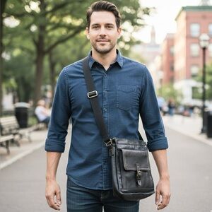 Patricia Nash Men’s Black Leather North / South Crossbody Bag